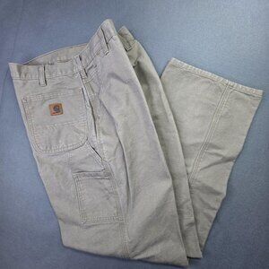 Carhartt Pants Mens 40 x 32 Khaki Brown Canvas Dungaree Fit Carpenter Work